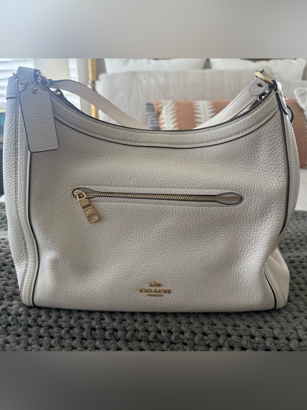 Coach Pebbled Leather Kristy Shoulder Bag in Off White